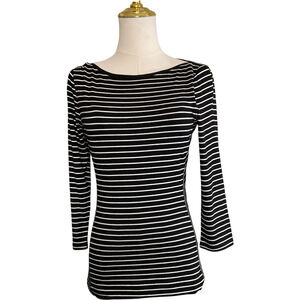 White House Black Market Women's XS Black‎ White Striped Blouse Long Sleeve